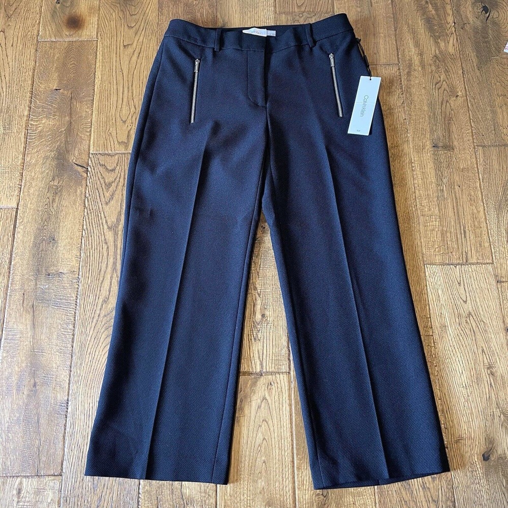 NWT Calvin Klein S9JP2280 Women's Wide Leg Suit Pant Sz 2 Black Business Casual